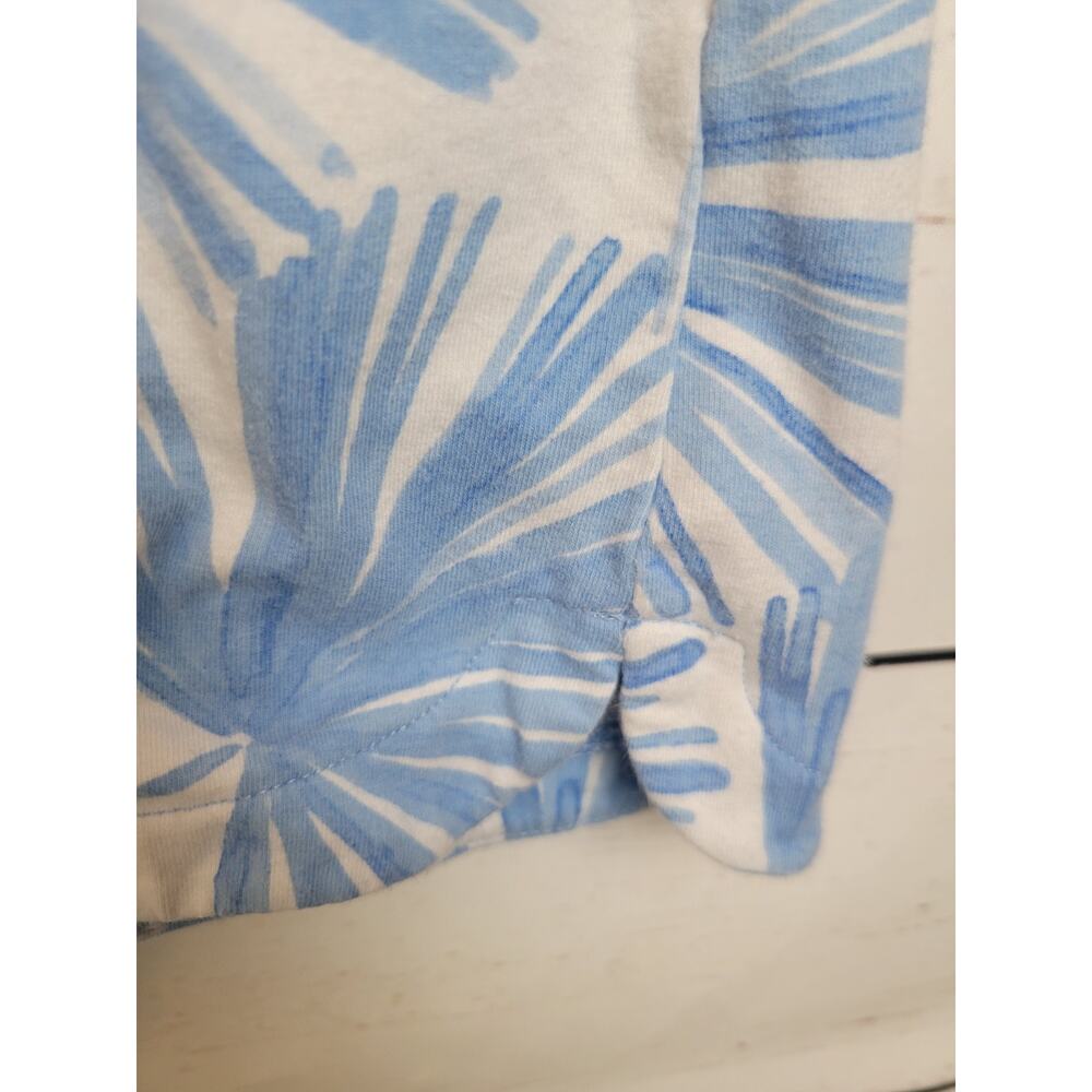 Talbots Art to Wear Top Blue White Palm Leaves Short Sleeve Women's Size Large - Picture 5 of 10